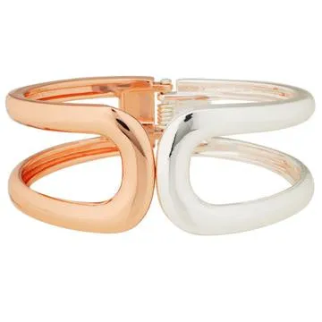 ZAHA ROSE GOLD & SILVER OPEN CURVE HINGED BRACELET