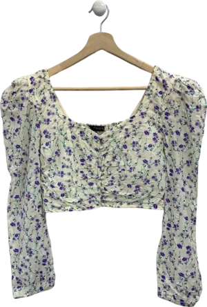 Zara Purple Floral Print Ruched Crop Top UK L