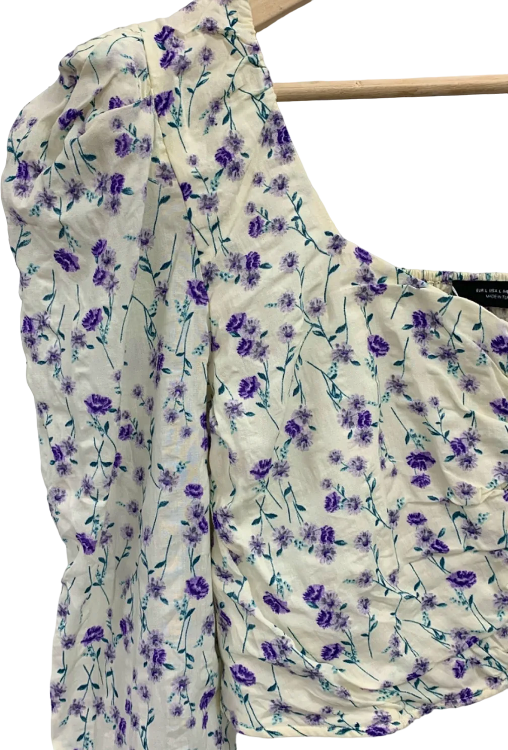 Zara Purple Floral Print Ruched Crop Top UK L