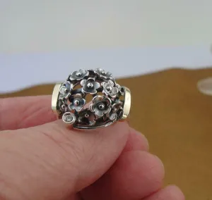 Zircon Ring Floral 9k Yellow Gold 925 Silver, Handmade Hadar Designers  (MS