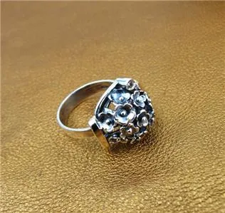 Zircon Ring Floral 9k Yellow Gold 925 Silver, Handmade Hadar Designers  (MS