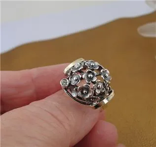 Zircon Ring Floral 9k Yellow Gold 925 Silver, Handmade Hadar Designers  (MS